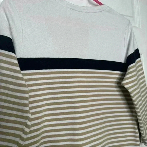 Alia Shirt Striped 3/4 Sleeves Tan/White/Black Size Medium - Picture 14 of 16
